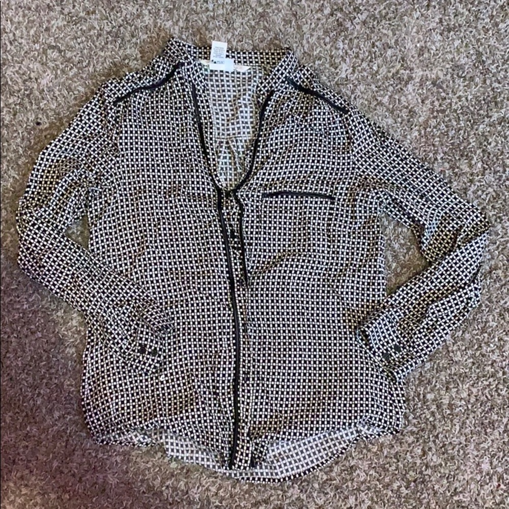 Faux leather trim button down